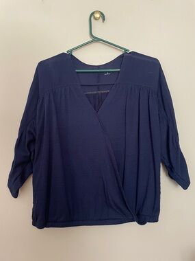 a.n.a Navy Wrap-Front Blouse